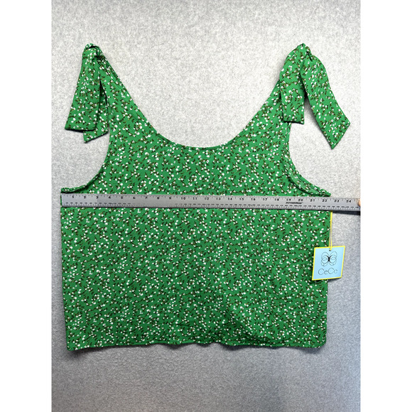 CeCe Womens Blouse Tank Top Size XL Green Floral Tie Shoulder Sleeveless NWT - Picture 2 of 11